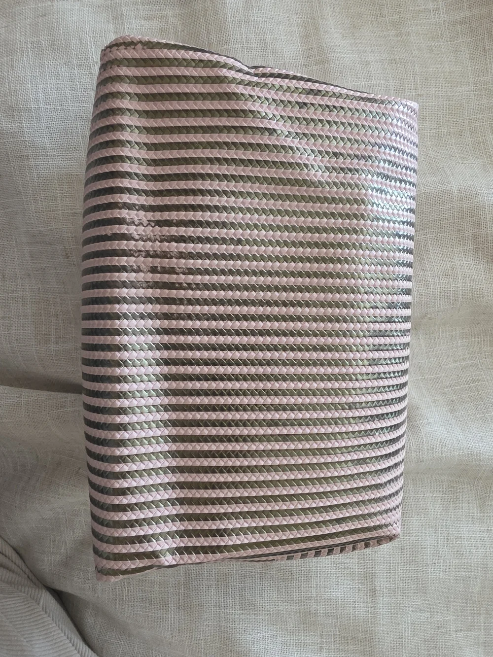 Vince Camuto Pink Metallic Stripe Cosmetic Pouch Cute Travel Makeup Good Size